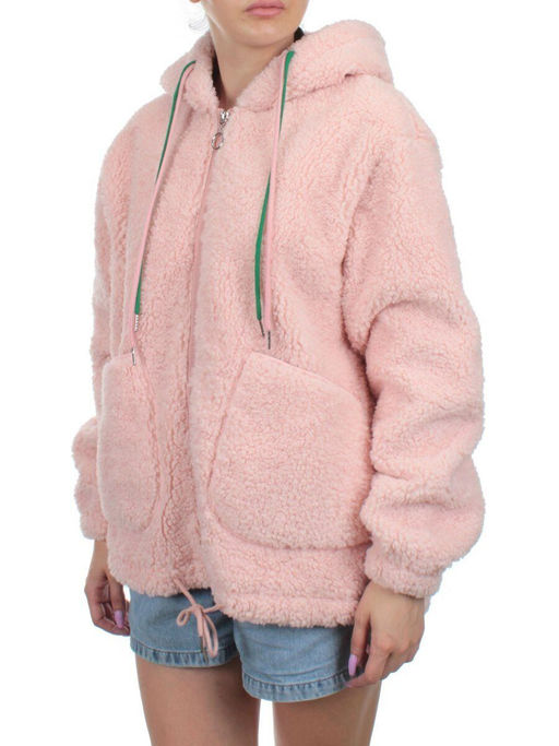 1003 PINK Куртка плюшевая демисезонная (65% хлопок, 35% полиэстер) оверсайз 44-54
