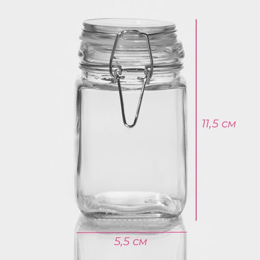 Банка для сыпучих Доляна «Квадрат», 300 мл, 5.5×11.5 см, с бугельным замком, стекло, прозрачная