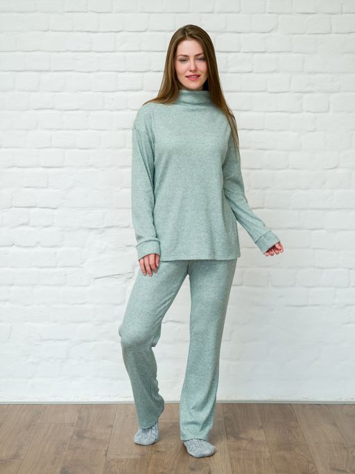 Пуловер трикотажный зеленый с манжетами - Odis фото 3