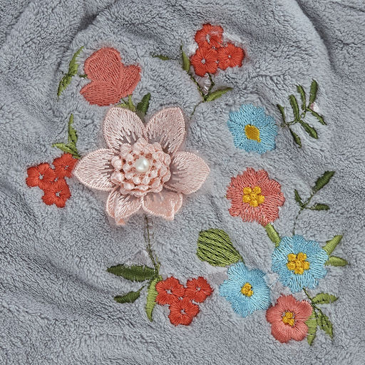 Полотенце (парео) махровое "Свежий букет" 70х175см, хлопок 100%, на резинке с липучкой, на кнопке, с вышивкой; с чалмой на пуговице 68х25см, серый (Китай)