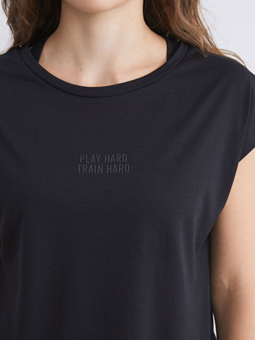 Bisiklet Yaka Bask?l? Kad?n Spor Ti??rt