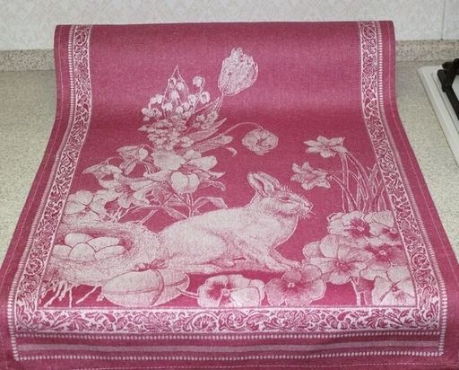 Полотенце жаккардовое Премиум Пасхальный кролик-малиновый 50*70 см. - Лен поволжья фото 2