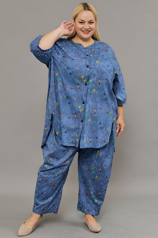 Костюм женский с брюками больших размеров (К-01 клякса)
