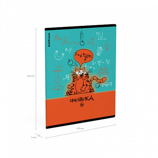 АКЦИЯ Цена за 5 шт. Тетрадь общая ученическая с пластиковой обложкой на скобе ErichKrause Котоформулы, Физика, 48 листов, клетка