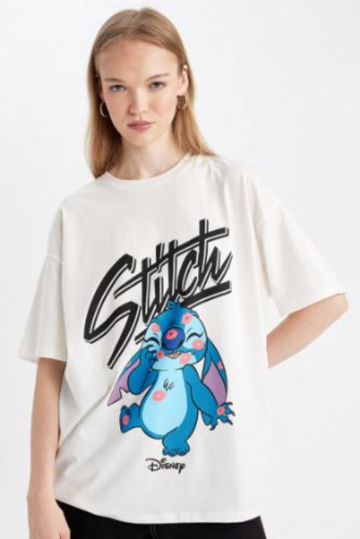 Coool Disney Lilo & Stitch Oversize Genis Kal?p Bisiklet Yaka K?sa Kollu Tisort