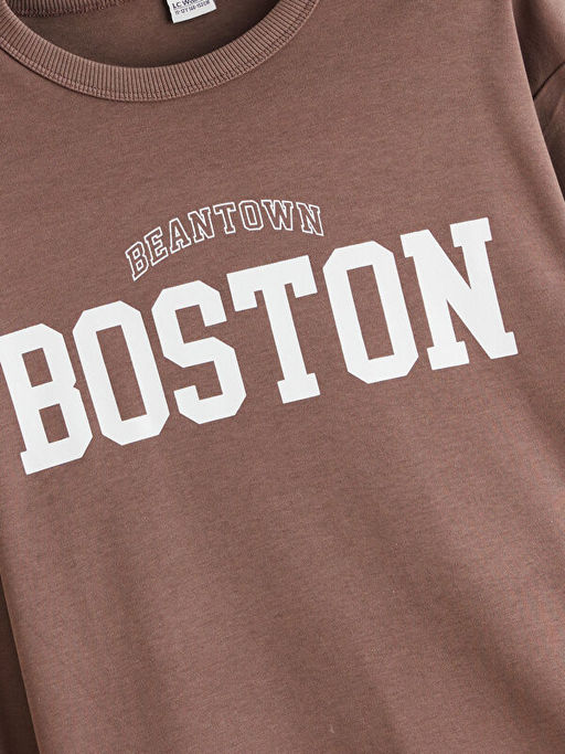 Bisiklet Yaka Boston Bask?l? Erkek ?ocuk Ti??rt