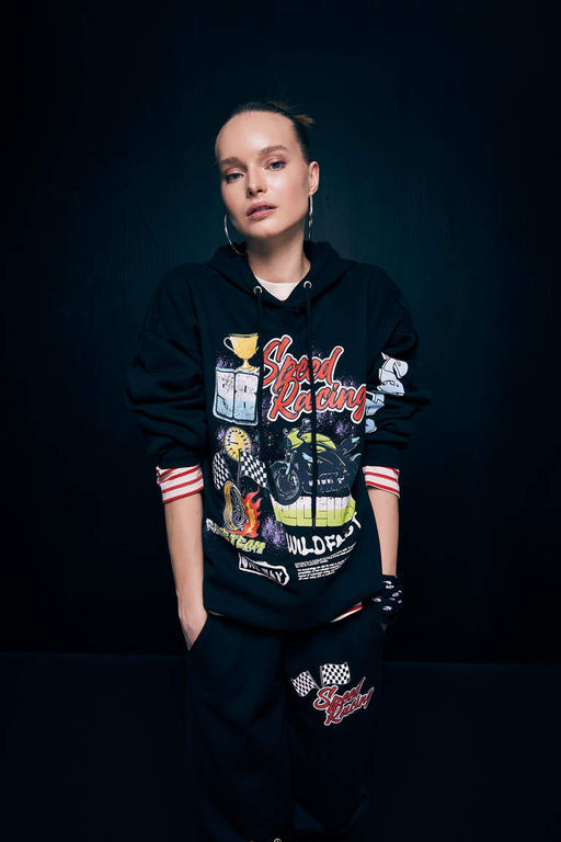 Толстовка с капюшоном и принтом Cool Oversize - Defacto фото 4