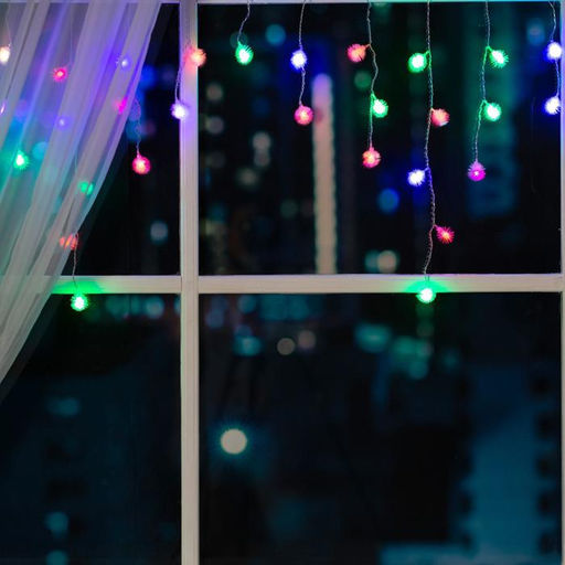 Гирлянда Бахрома 1.8?0.5 м с насадками Ёжики, IP20, прозрачная нить, 48 LED, свечение мульти (RG/RB), мигание, 220 В - Luazon lighting фото 2