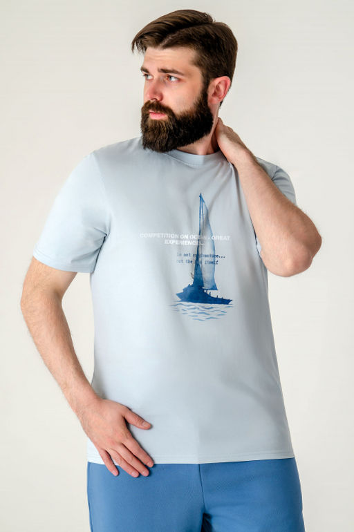 Арт. 614-150 Футболка мужская 48-56 (5 шт) Цвет:небесный - Идеал фото 2