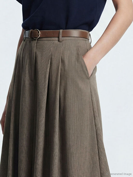 Beli Kemerli ?izgili Pile Detayl? A Kesim Etek