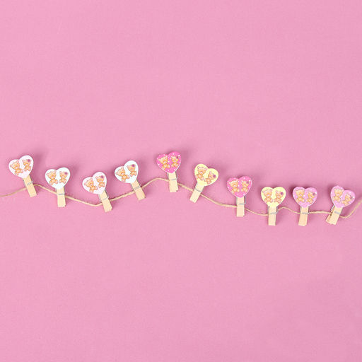 Прищепки декоративные с верёвкой для подвеса «Сердечки» набор 10 шт., 2,5 × 12,5 × 13,5 см