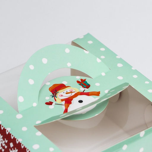 Коробка под бенто-торт с окном Новогодний снеговик, 14 х 14 х 8 см - UPAK LAND фото 9