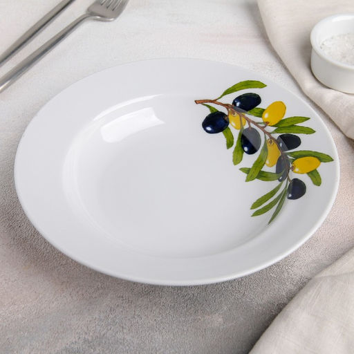 Тарелка глубокая Дулевский фарфор «Оливки», 225 мл, d=20 см, белая, рисунок МИКС