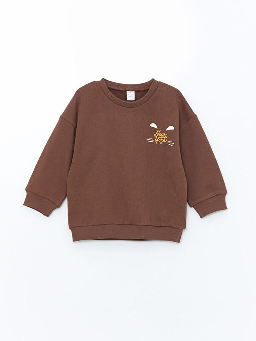Bisiklet Yaka Bask?l? Erkek ?ocuk Sweatshirt