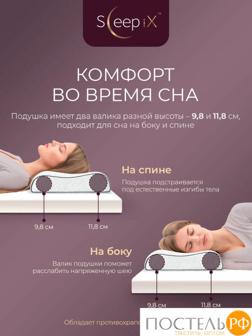 Подушка анатомическая SLEEPIX ДЖУН ЭРГО КУЛ с охл.гелем плстр/пенополиуретан, бел - Sleep ix фото 6