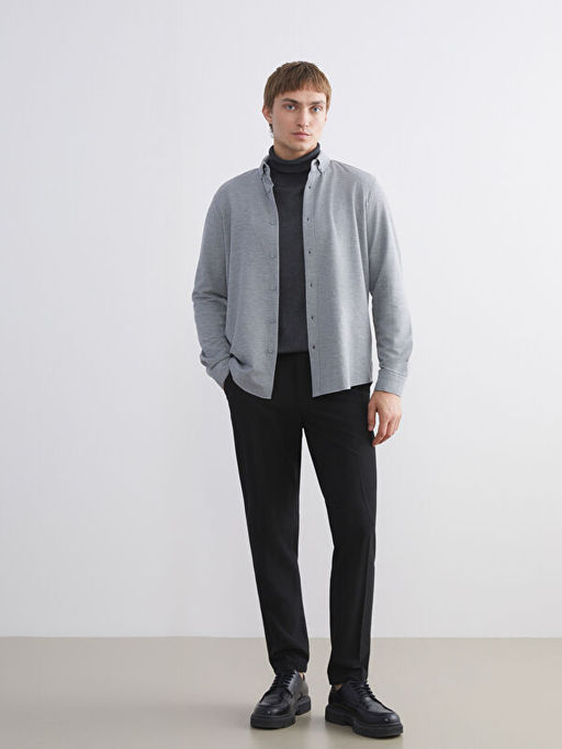 Slim Fit Uzun Kollu Erkek Dokulu G?mlek