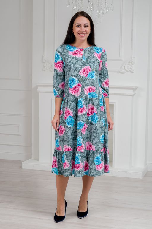 Платье женское из кулирки Амина пион на сером - Амадэль фото 7