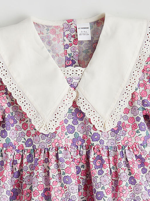 Bask?l? Keten G?r?n?ml? K?z ?ocuk Elbise