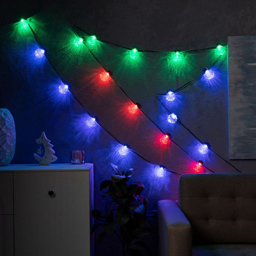 Умная гирлянда Нить 6 м с насадками Рифленые шарики, IP20, тёмная нить, 20 LED, свечение RGB, USB - Luazon lighting фото 5