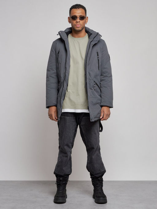 Парка мужская зимняя удлиненная молодежная темно-серого цвета 8305TC - Wonderrman фото 2