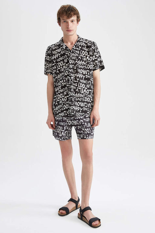 Гавайская рубашка из вискозы обычного кроя с принтом и короткими рукавами - Defacto фото 2