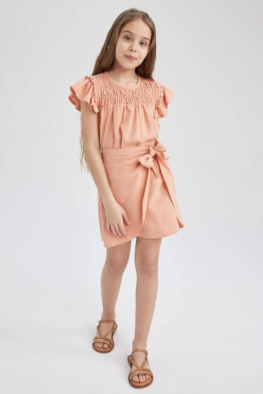 Блузка с короткими рукавами и круглым вырезом для девочек - Defacto фото 4