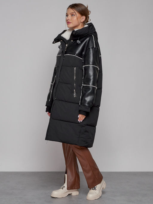 Пальто утепленное молодежное зимнее женское черного цвета 51131Ch - MaxRita фото 3