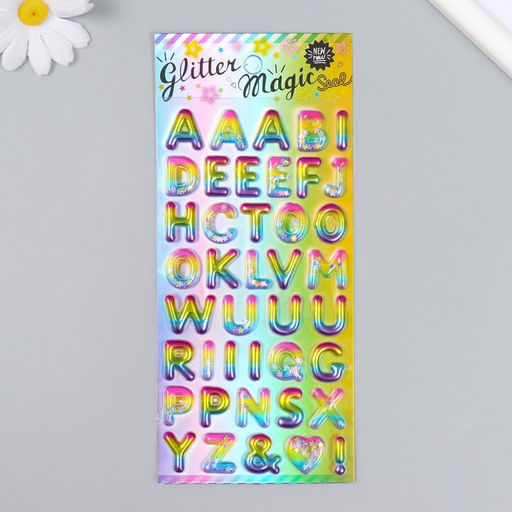 Цена за 10 шт. Наклейка пластик «Английский алфавит», с глиттером, 9×20.5 см, МИКС