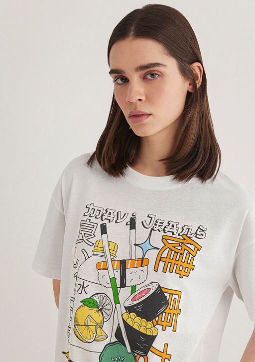 Sushi Bask?l? Ekru Tisort