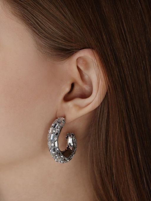 Серьги со стразами QF Блеск прямоугольники, 3.5?3?1 см, белый в серебре