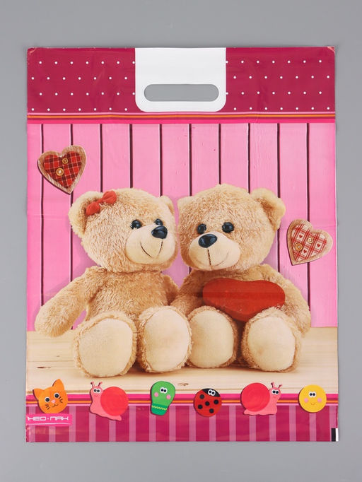 Цена за 25 шт. Пакет "Мишутки , полиэтиленовый с вырубной ручкой 38х47 см, 60 мкм