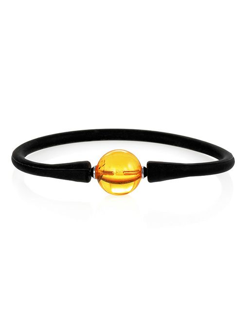 Чёрный силиконовый браслет с янтарной проставкой Гавайи