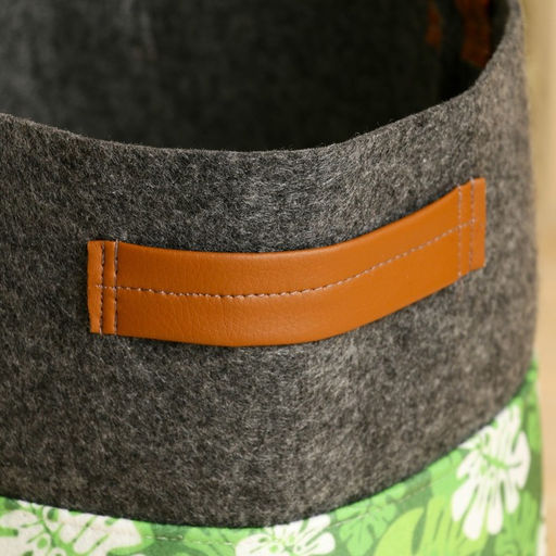 Органайзер для хранения с боковыми ручками, принт зеленые листья, серый, 28х28х26 см - Simaland фото 3