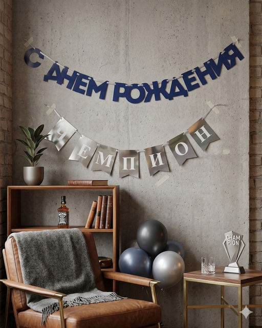 Гирлянда на ленте «С днём рождения, Чемпион»