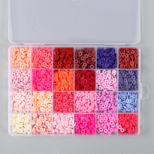 Декор для творчества пластик «Палитра красного, розового», d=0.6 см, набор 24 цвета, 18.5×13×2 см