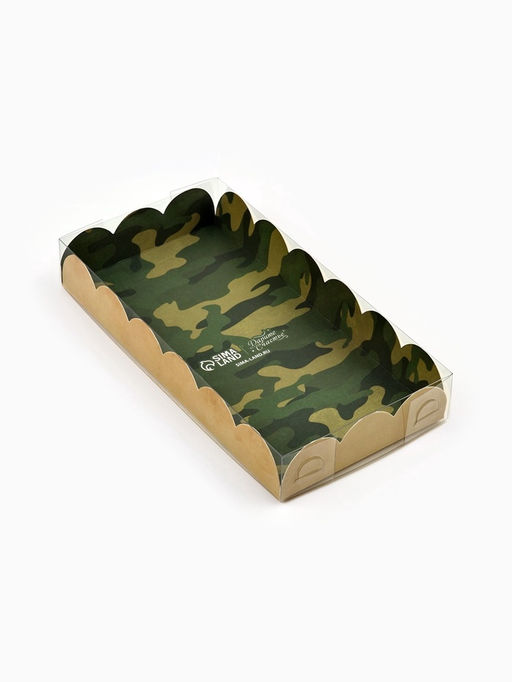 Цена за 5 шт. Коробка для кондитерских изделий с пластиковой крышкой 23 Февраля, 10.5?21?3 см