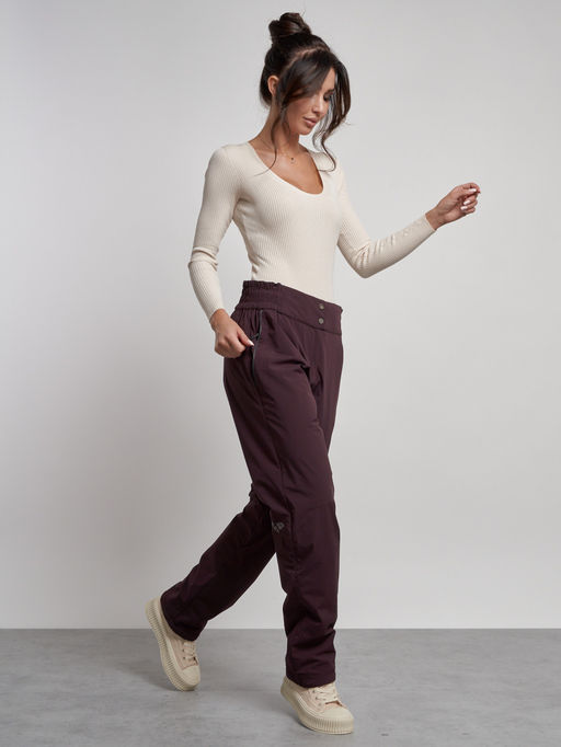 Брюки утепленные спортивные с высокой посадкой женские зимние темно-бордового цвета 7141Tb - Colannia фото 17