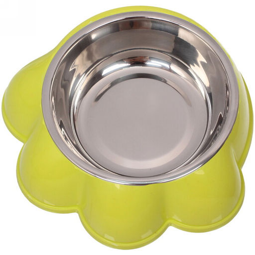 Цена за 2 шт. Миска пластиковая с металлической чашкой "Лапка" 16*4,6см цвет зеленый