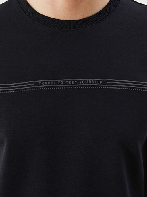 Bisiklet Yaka Bask?l? Erkek Sweatshirt