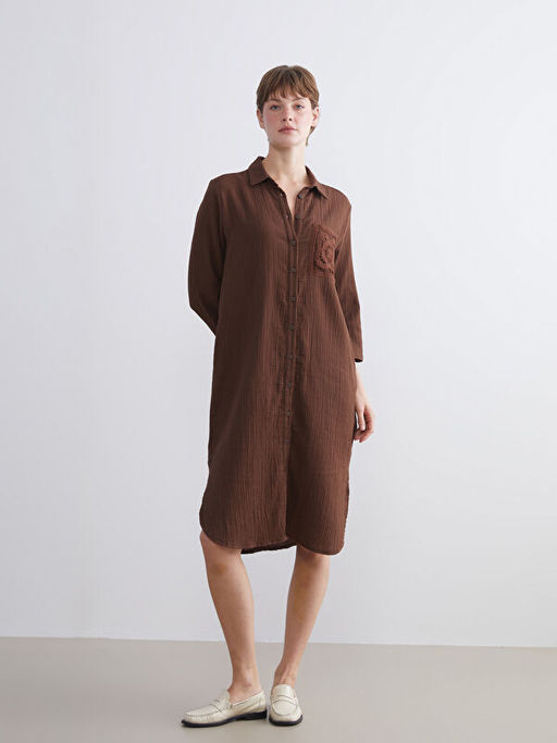 Dokulu Kro?e Detayl? G?mlek Elbise