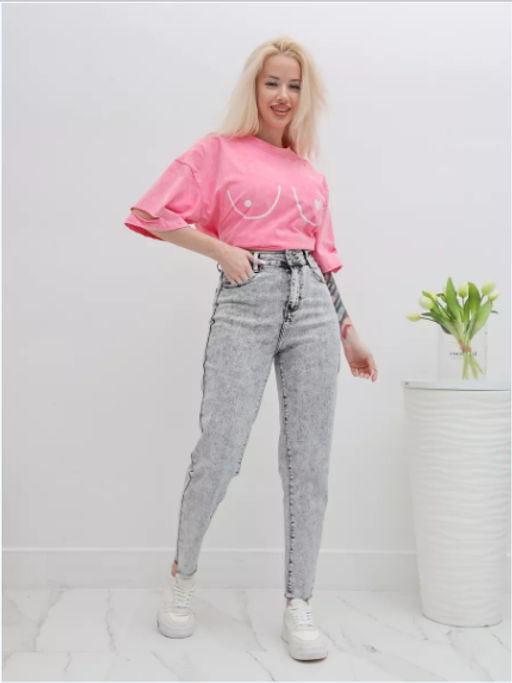 Джинсы момы укороченные с высокой посадкой, Артикул: 129680