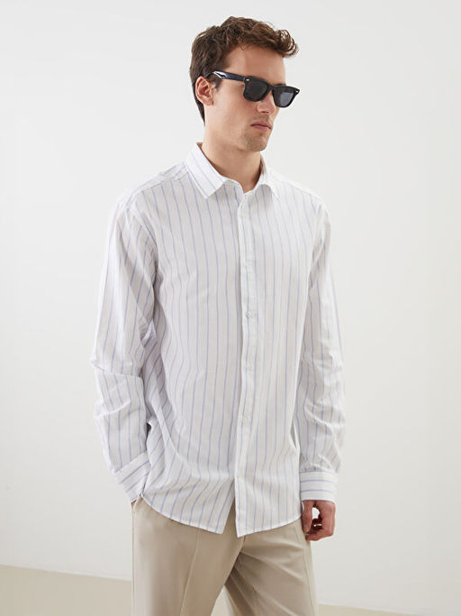 Regular Fit K?sa Kollu ?izgili Oxford Erkek G?mlek