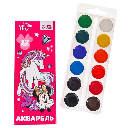 Акварель медовая в картонной коробке, 12 цветов, без кисти, Минни Маус - Disney фото 6