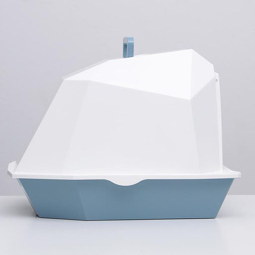Туалет для кошек фигурный закрытый с совком, 54×37×40 см, бело-серый