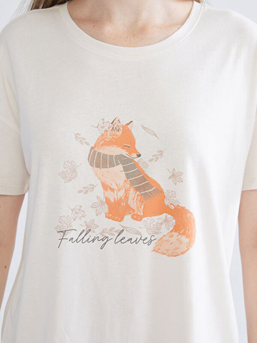 Bisiklet Yaka Bask?l? Kad?n Pijama ?st