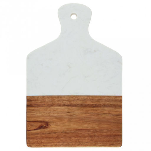 Доска разделочная деревянная "Мрамор" 33,5х21,5х1,3см, прямоугольная, с ручкой, вставка из белого композитного материала (Китай)