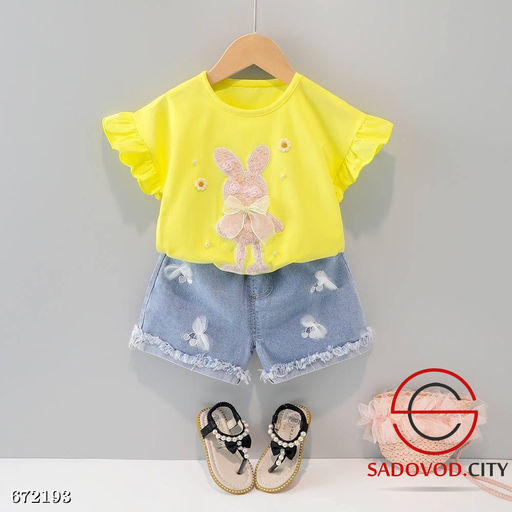 Летний костюм двойка для девочки с джинсовыми шортами
