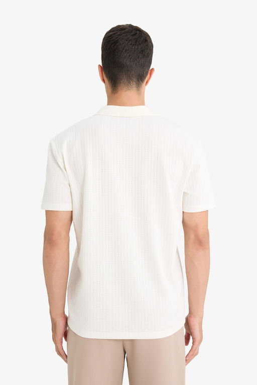 Regular Fit Polo Yaka Waffle Dokulu Kuma_ K_sa Kollu Ti__rt - Defacto фото 6