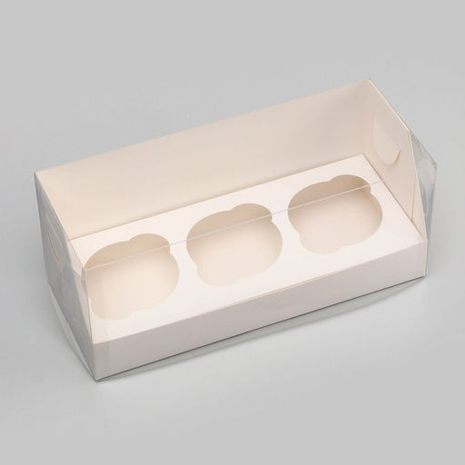 Цена за 2 шт. Коробка для 3 капкейка 24×10×10 см, белый