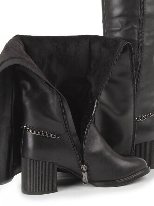 D8H098-07B-1BM BLACK Сапоги демисезонные женские (натуральная кожа, натуральная байка)